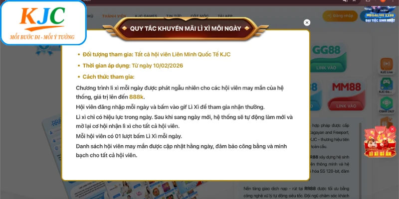 Hướng dẫn tham gia nhận lì xì mỗi ngày tại KJC